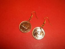 FARTHING COIN DROP EARRINGS - BRONZE & GOLD - WREN - 1939 to 1955