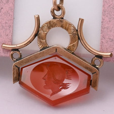 Antique Victorian Intaglio Carnelian Rose Gold Filled Spinner Fob Charm Pendant