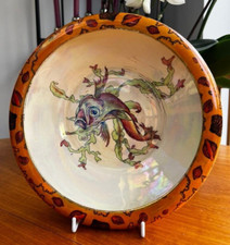 Crown Ducal 1327 Art Deco orange lustre Koi Carp shallow bowl 25cm dia