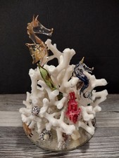 Vintage Coral Reef With Glass Seahorses And Sea Shells Sculpture Sea Life