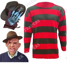 Mens FREDDY KRUEGER STYLE COSTUME Horror BURNT MASK Halloween Party Outfit LOT
