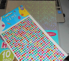 HOLOGRAPHIC A4 CARD SHEETS AND PACKET OF STICK ON GEMS