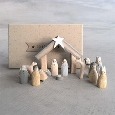 East of India Natural Little Boxed Wooden Handmade Nativity Set Christmas  Gift