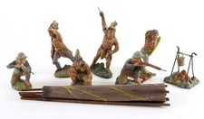Elastolin - Collection of 3 x Elastolin indians,2 x Cowboy s,Camp Fire and Tent