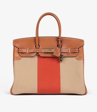 Hermès Fauve Barenia Leather, Natural & Orange Toile Canvas Flag Birkin 35cm