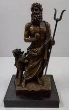 Hades with Cerberus Dog - Bronze Statue - Greek / Roman Mythology - Marble Base