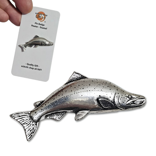Salmon pin badge pewter fly - pewter,