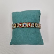 Micro Mosaic Bracelet Vintage Italian Gold Tone 19cm Long Panelled 