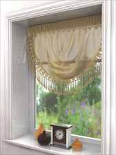 Luxury Macrame Lace Trimmed Latte Voile Decorative Drape Pelmet Window Swag