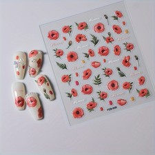 5D Red Poppy Nail Art Stickers