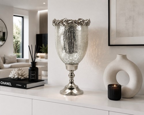 Silver crackle glass pedestal - crackle,
