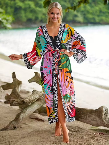 Tropical print kimono dress - tropical,