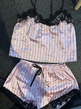 Ladies Pink Stripe Pj Set Silk