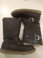 UGG's Women size 6 toast brown leather 2 buckle strap boots Leather