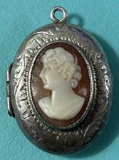Vintage / Antique Shell Cameo Sterling Silver Decorative Locket - Beautiful