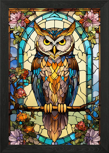 Stained glass owl - stained, floral