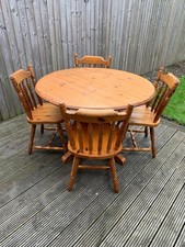 Solid Round Dining Table & 4 Chairs Farmhouse Vintage Style High Quality Pine