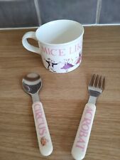 Vintage Childs Emma Bridgewater 2 Pieces Cutlery & One Melamine Cup Used.