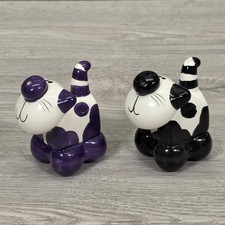 Cat Ceramic Salt And Pepper Shakers Pots Dispensers Set Purple Black Kitten 