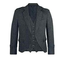 Scottish charcoal grey jacket wool Argyle jacket kilt jacket and waistcoat