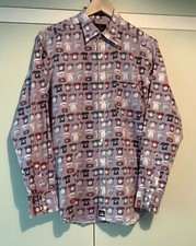 SIMON CARTER Size M Retro Telephone Print Shirt, Slim Fit, Cotton, Novelty.