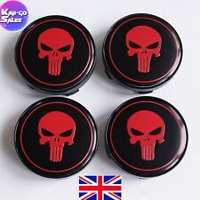 4x  Punisher Black/Red Center Caps 60mm Emblem Fits Many Alloy Wheel Universal _
