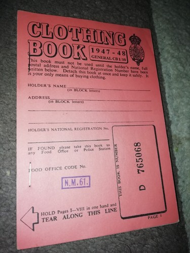 Clothing ration book 1947 1948 - clothing,