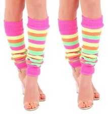 2 x Pairs Of Pastel Multi Coloured Leg Warmers 1980s Pride Costume Dance Wear