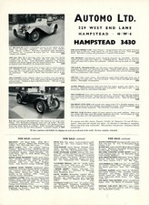 Jaguar SS DX? 754  MG TA CB ? 3 Automo Ltd Hampstead West Lane NW6 A