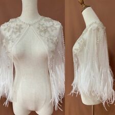 Bridal Wraps Lace Bolero Wedding Short Scoop Neckline Crystal Beaded Jacket