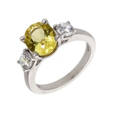 Pre-Owned Platinum Yellow Heliodor & Diamond Trilogy Ring Size: G Platinum Fo...