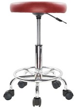KKTONER Red Leather Round Rolling Stool with Foot Rest Swivel -Height Adjustable