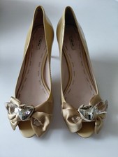 Pre-Loved Miu Miu Heeled Peep Toe Shoes with Bow Detail and Decorative Gems UK 7