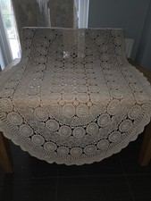Vintage Beige Crochet Tablecloth 52x86 Inches