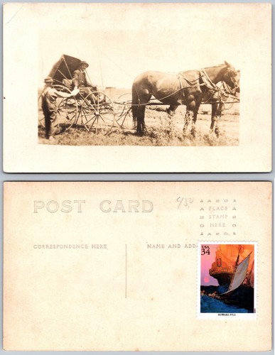 Vintage rppc man horse drawn - rppc,