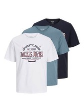 Jack & Jones 3 Pack  JJELOGO  Crew Neck T-Shirts - Blue/White/ Dark Navy