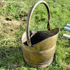 Old vintage used brass coal scuttle bucket