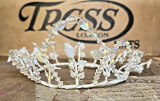 Victorian Crown Wedding Kids Pageant Antique Vintage Ivory Wax Flowers & Beads