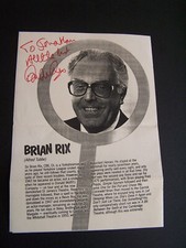 Brian Rix Hand Signed Book Page Attributed Signature