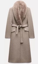 ZARA WOOL COAT WITH FAUX FUR