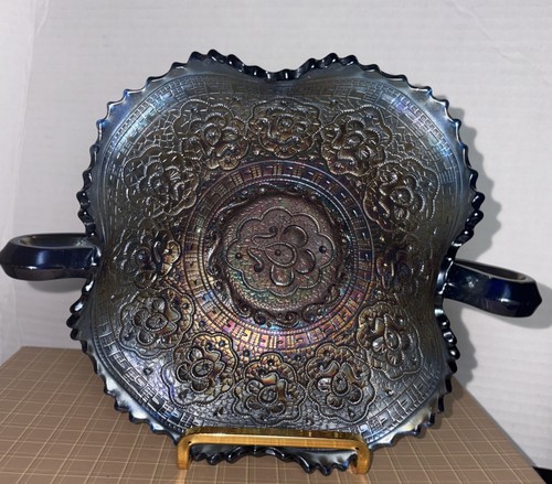 Carnival glass blue dish - carnival,