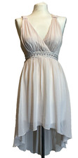 Lipsy Blush Chiffon Dip Hem Strappy Back Dress Diamante Back Detail BNWT Size 8