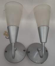 Cone Wall Uplighters x2 Candle Bulb Stainless Steel and Glass A52 G284