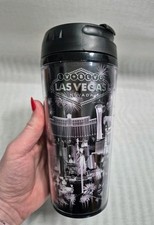 Las Vegas Black Thermal Plastic Travel Cup Hot/Cold Drink 7" 16oz 475ml VGC