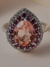 GORGEOUS MORGANITE COLOUR QUARTZ,LOTUS GARNETT & ZIRCON RING(L) -REDUCED by 50%