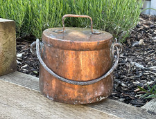 Antique Vintage Large Copper Cauldron Jam Cooking Pot Lid Garden Planter Bucket