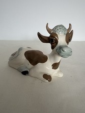 Szeiler Studio Cow  White With Brown Patches And Grey Hair Figurine 