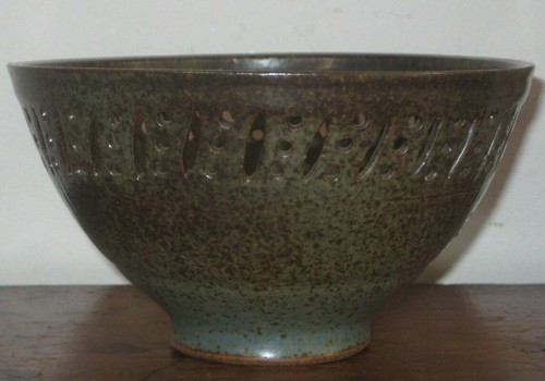 Studio pottery bowl pierced - pottery,