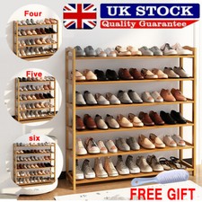 4/5/6 TIERS BAMBOO SHOE RACK FOOTWEAR ORGANISER WOODEN STORAGE SHELVES STAND UK