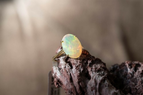Ethiopian opal 14k gold ring - opal,